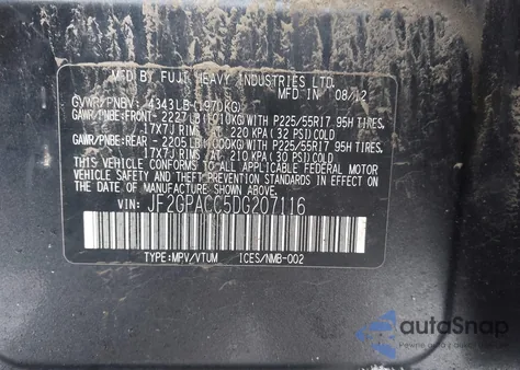 2013 Subaru Xv Crosstrek 2.0I Premium z USA, uszkodzony, nr VIN JF2GPACC5DG207116